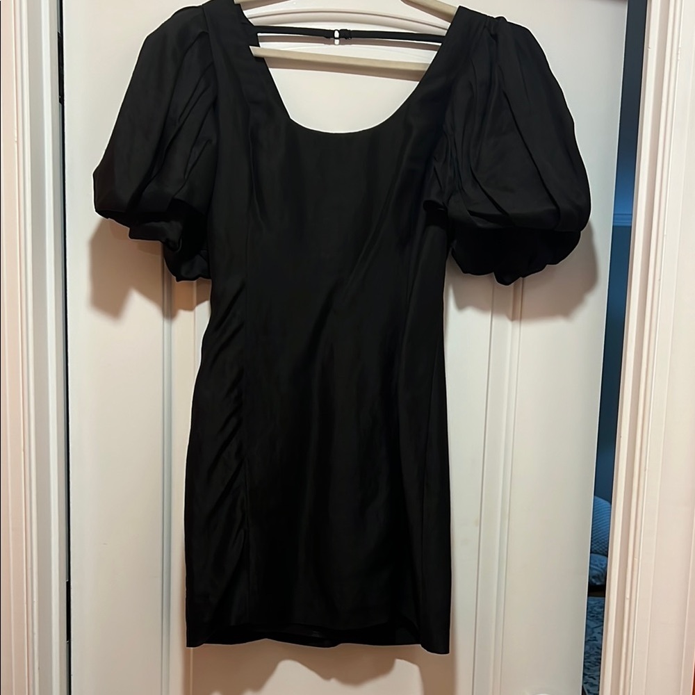 Frame Elegant Black Puff Sleeve Dress